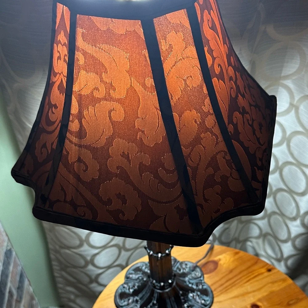 Vintage Mid-Century Demask Satin Table Lamps Pair - Hollywood Regency 60s
